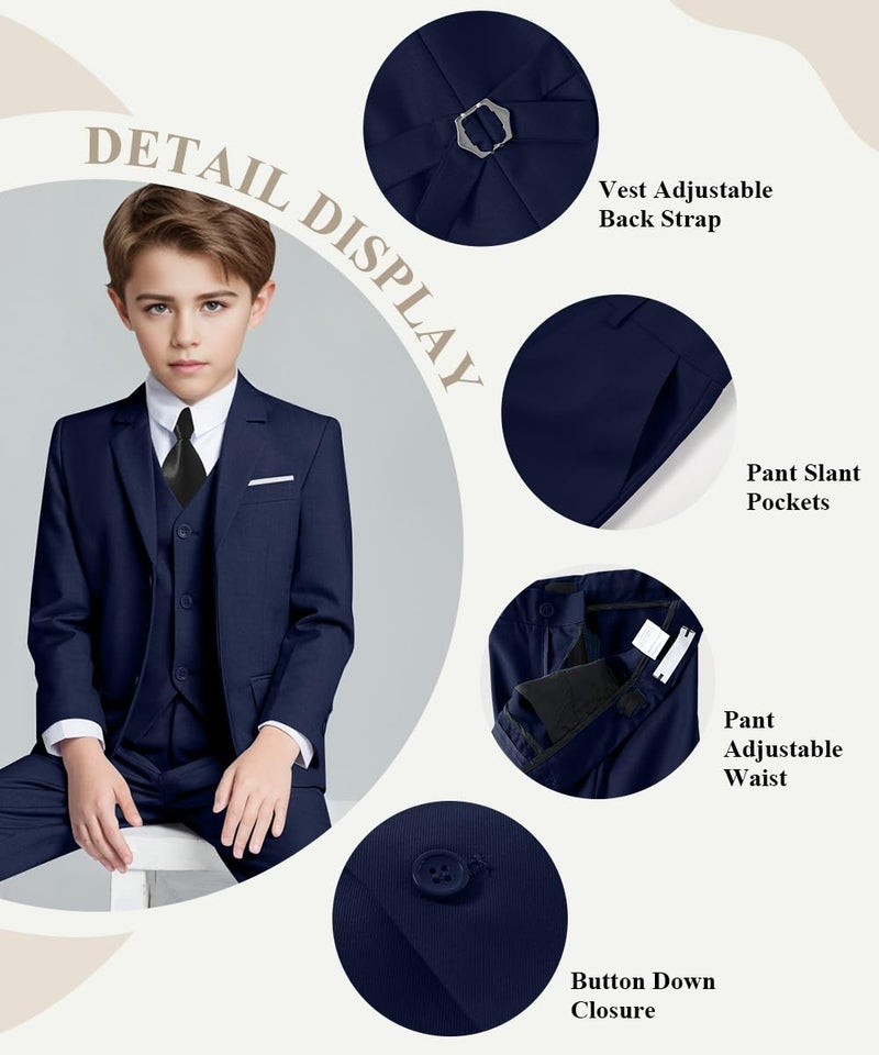 Visaccy Boys Suit Ring Bearer Outfit for Boy First Communion Kids Navy Suits Size 7 - Image 2